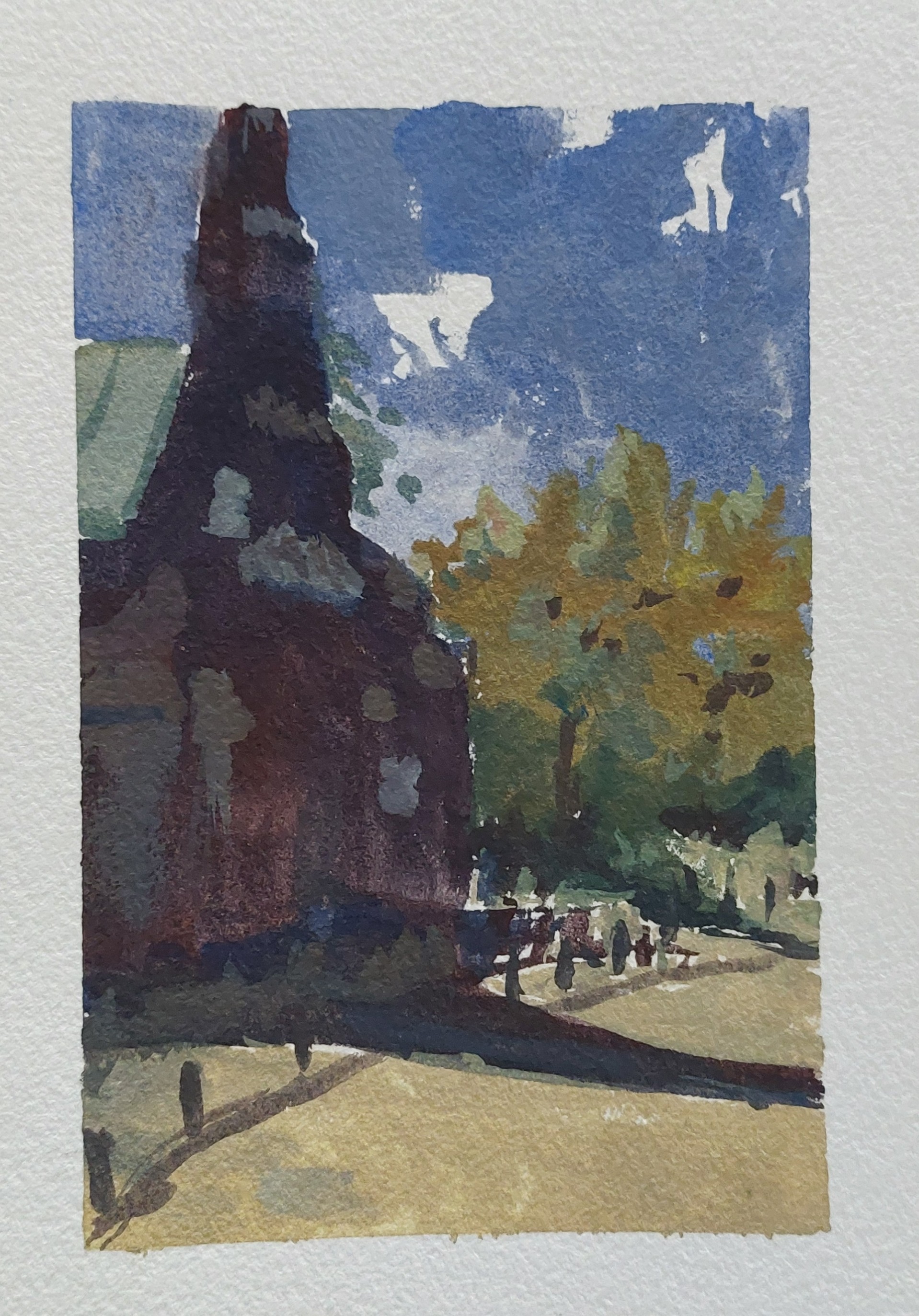 Image of a church in poznan painted with gouache