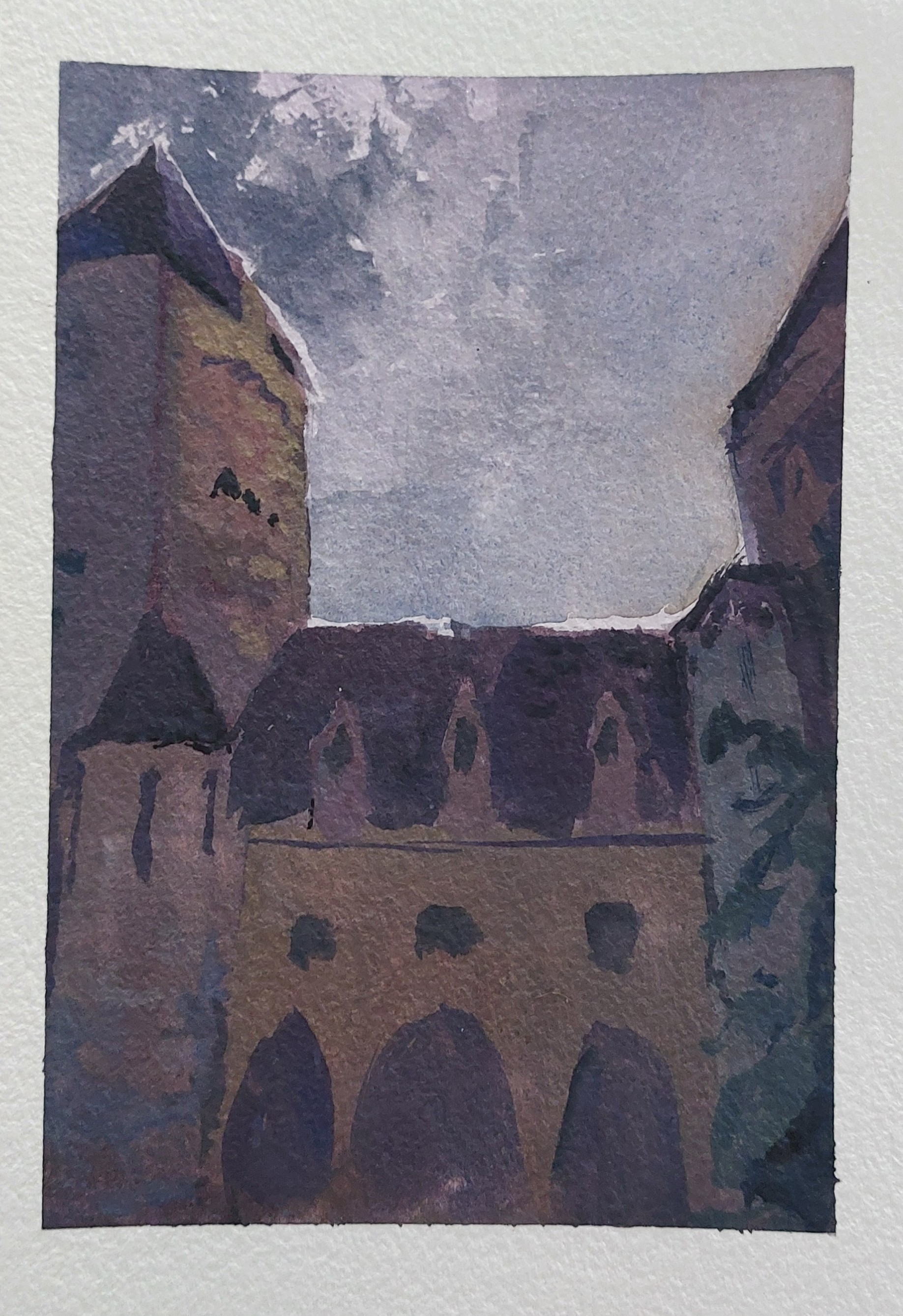 Image of a castle in poznan painted with gouache